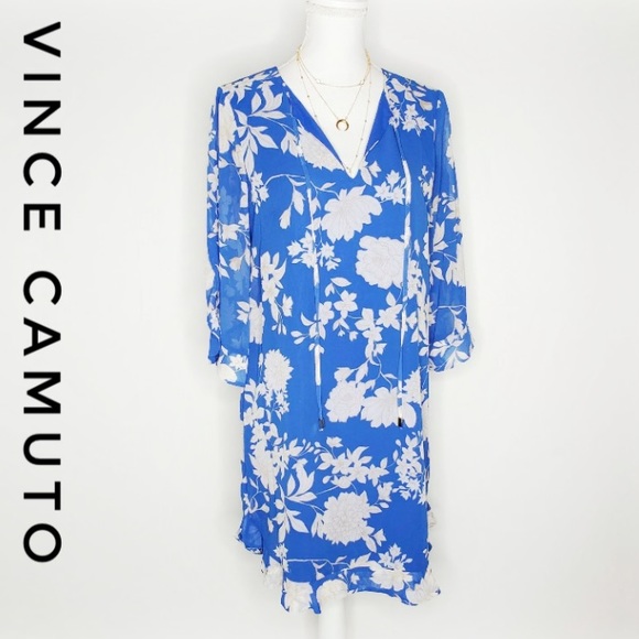 Vince Camuto Dresses & Skirts - 🆕 Vince Camuto Blue Floral Ruffle Dress